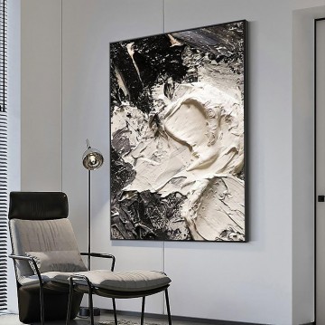 黒と白の抽象的な 09 によるパレット ナイフ ウォール アート ミニマリズム Oil Paintings